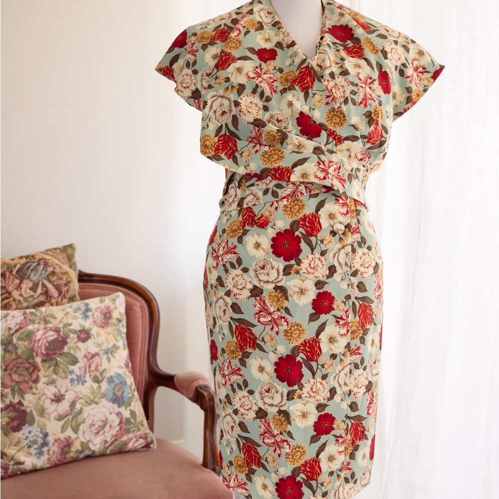 80s vintage infinity style floral wiggle dress